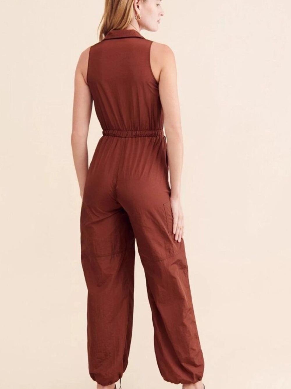 Boho Rare London Balloon Leg Sleeveless Jumpsuit Rust Utility Zip Front NWT - Picture 3 of 6